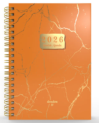 Denden Spiralli 2026 Ajanda Mermer Turuncu