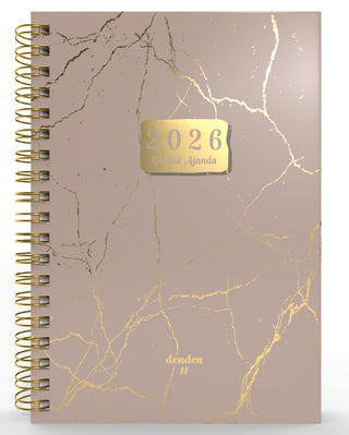 Denden Spiralli 2026 Ajanda Mermer Bej