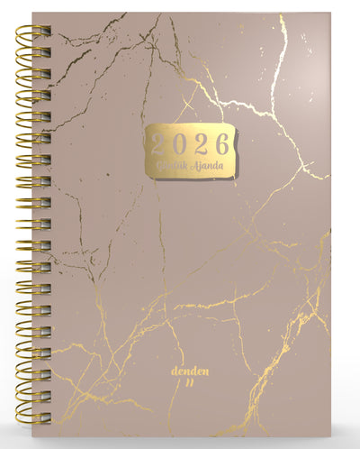 Denden Spiralli 2026 Ajanda Mermer Bej
