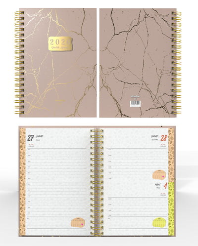 Denden Spiralli 2026 Ajanda Mermer Bej