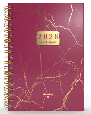 Denden Spiralli 2026 Ajanda Mermer Kırmızı