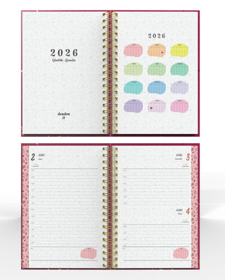 Denden Spiralli 2026 Ajanda Mermer Kırmızı