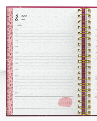 Denden Spiralli 2026 Ajanda Mermer Kırmızı