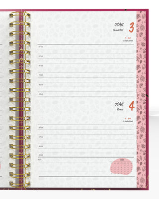 Denden Spiralli 2026 Ajanda Mermer Kırmızı