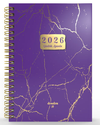 Denden Spiralli 2026 Ajanda Mermer Mor