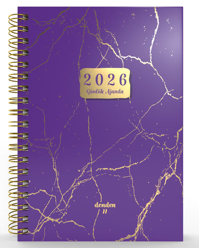 Denden Spiralli 2026 Ajanda Mermer Mor