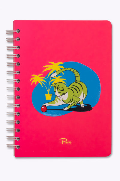 Prestij Cute Cat Neon Pembe Spiralli Kareli Defter