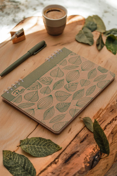 Prestij Green Leaves Kraft Çizgili Defter 17x24