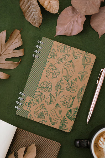 Prestij Green Leaves Kraft Çizgili Defter