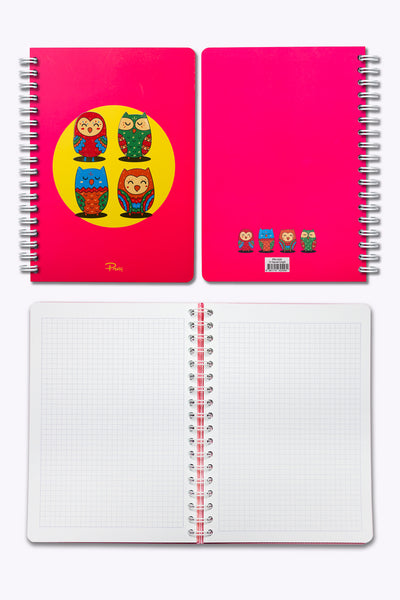 Prestij Owls Neon Pembe Kareli Defter 17x24