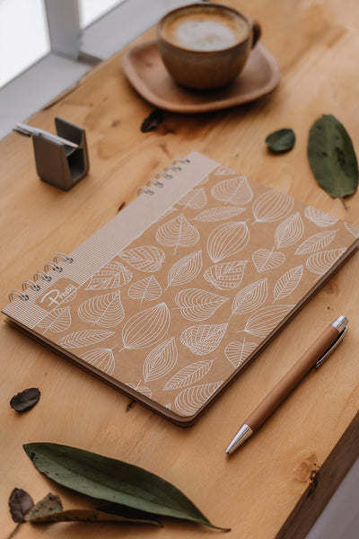 Prestij White Leaves Kraft Çizgili Defter 17x24
