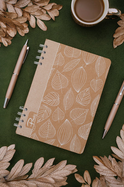 Prestij White Leaves Kraft Çizgili Defter