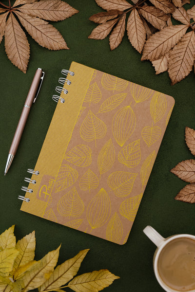 Prestij Yellow Leaves Kraft Çizgili Defter